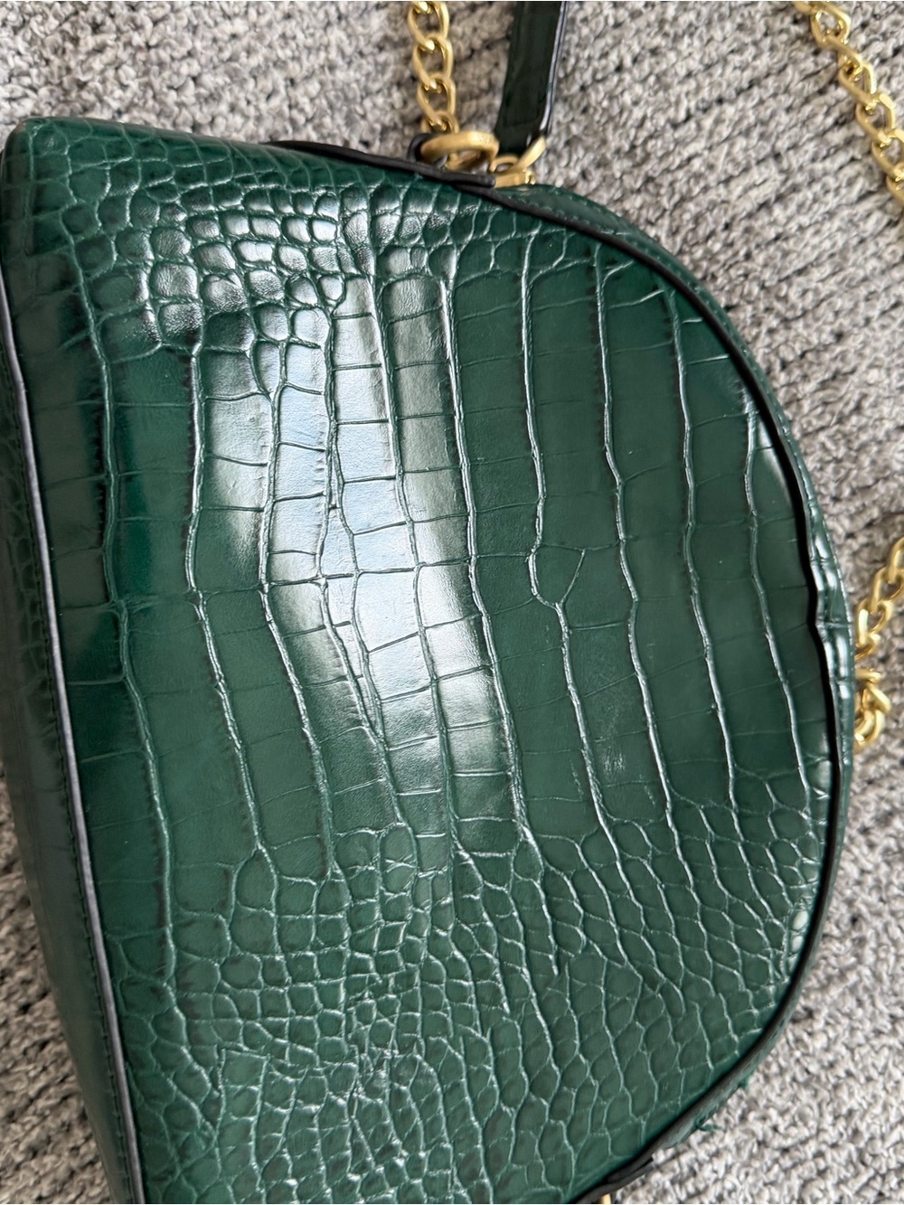 Forever 21 Dark Green Croc-Embossed Half Moon Crossbody with Gold Chain